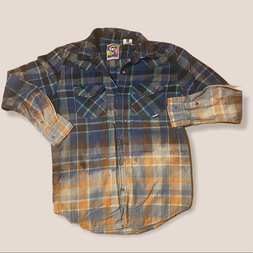MAMBO Distressed REDONE flannel button shirt M